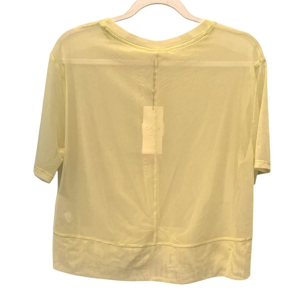 New CALIA Mesh Front Twist Top Medium Yellow Cropped Tee Sheer Activewear Layer - Picture 4 of 9
